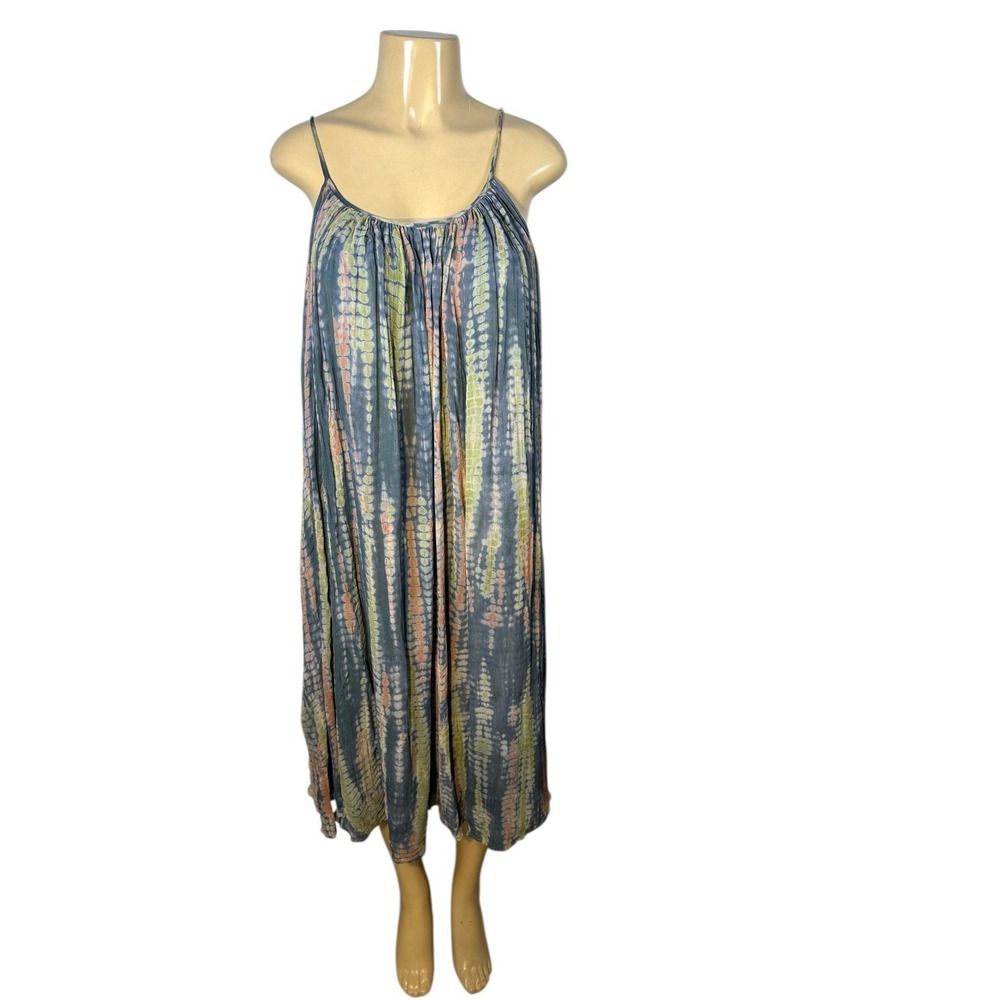 Nicholas K Tie Dye Draped Maxi‎ Dress Womens Large Blue Multicolor Boho